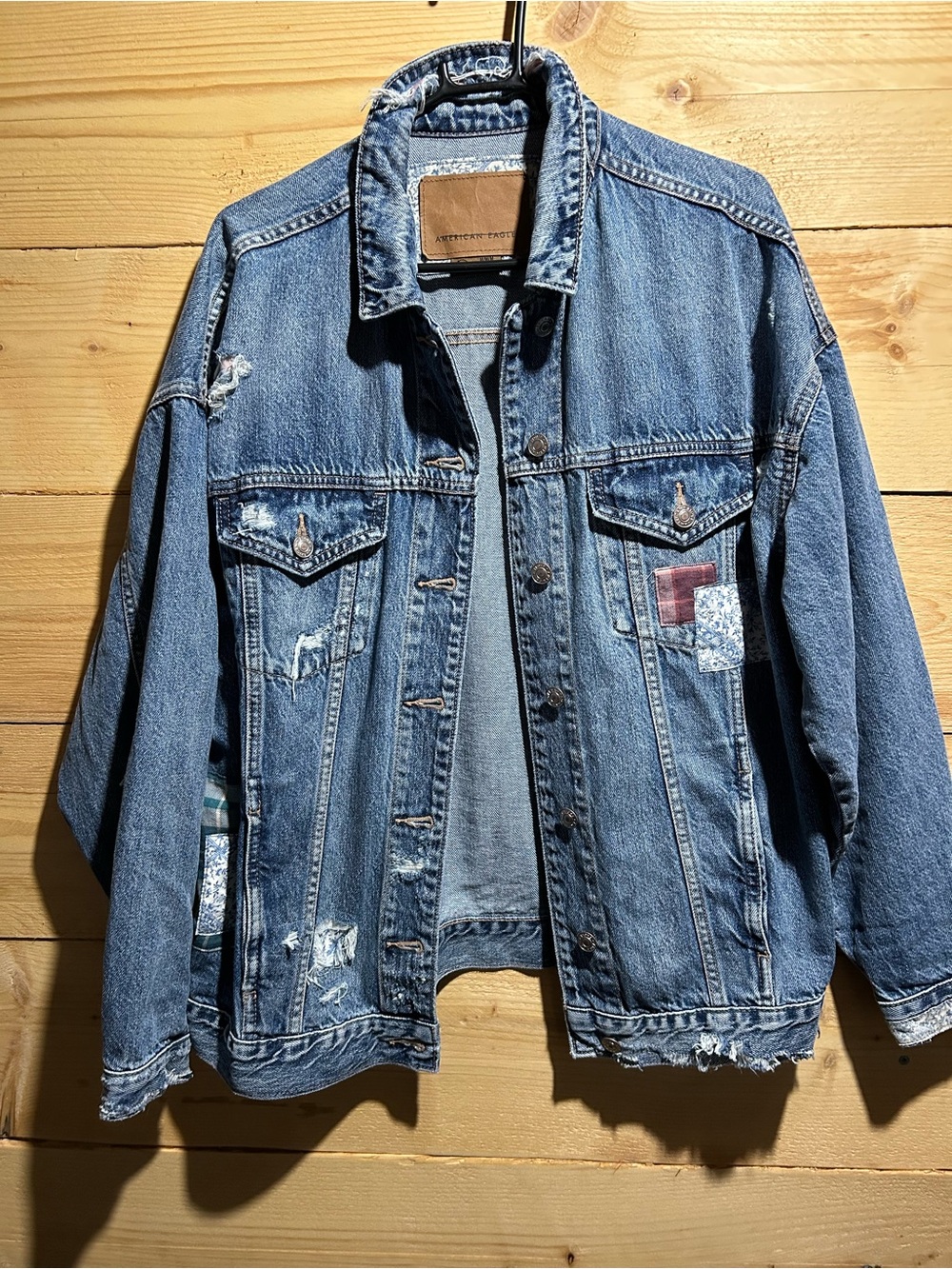 Women’s Distressed Patchwork Denim Jacket - Blue